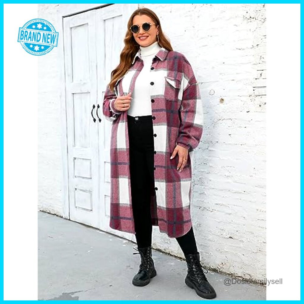 Oversized Flannel Shacket Jacket Plus Size Long B… - image 2